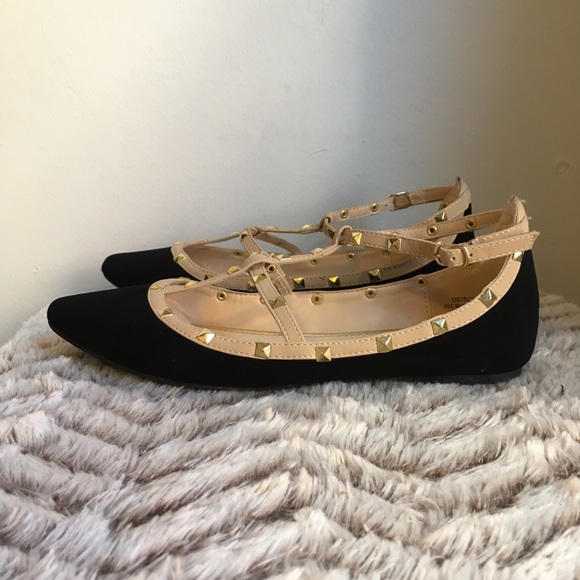 đź’•Bamboo Suede Studded T-Strap Pointed Toe Flats - Picture 3 of 8